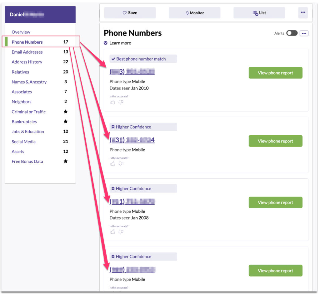 Phone numbers
